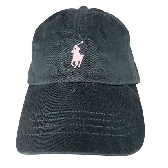 Ralph Lauren Polo Baseball Black Cap Adults Pink Logo Adjustable Strapback - Picture 2 of 11